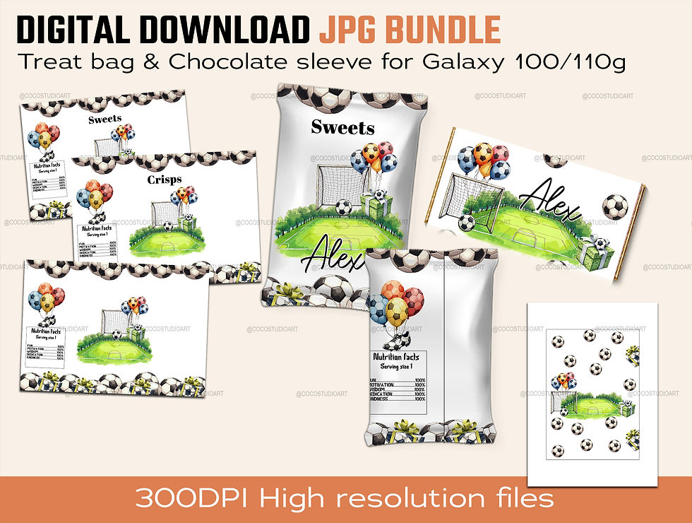 Football Treat Bag and galaxy choc sleeve Print at home