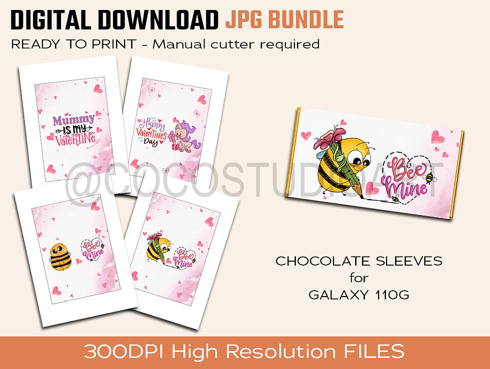 VALENTINE'S DAY BUNDLE OF 4 C Chocolate Bar SLEEVES ready to print at home