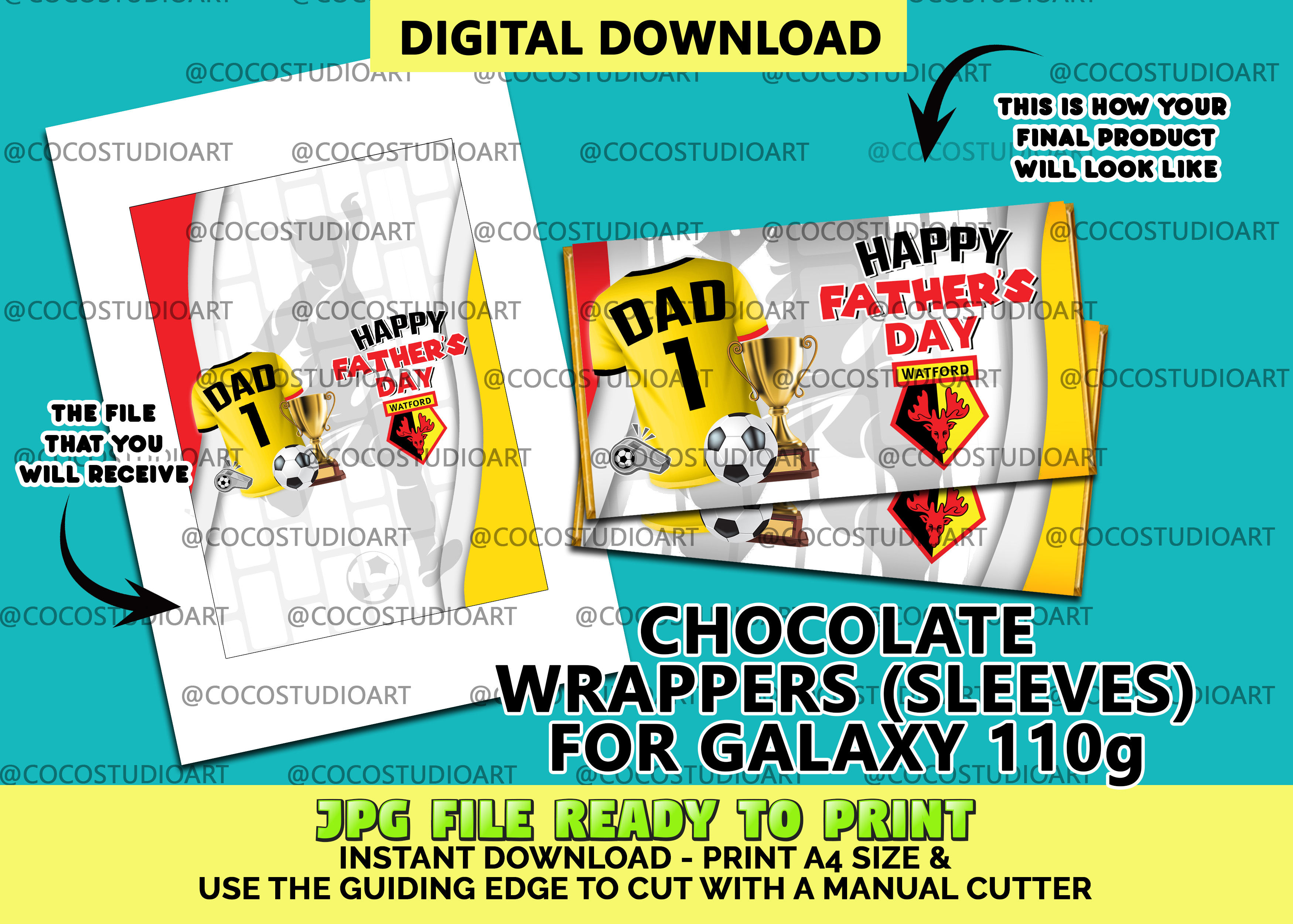 WATFORD Father's Day Chocolate Bar wrapper ready to print at home