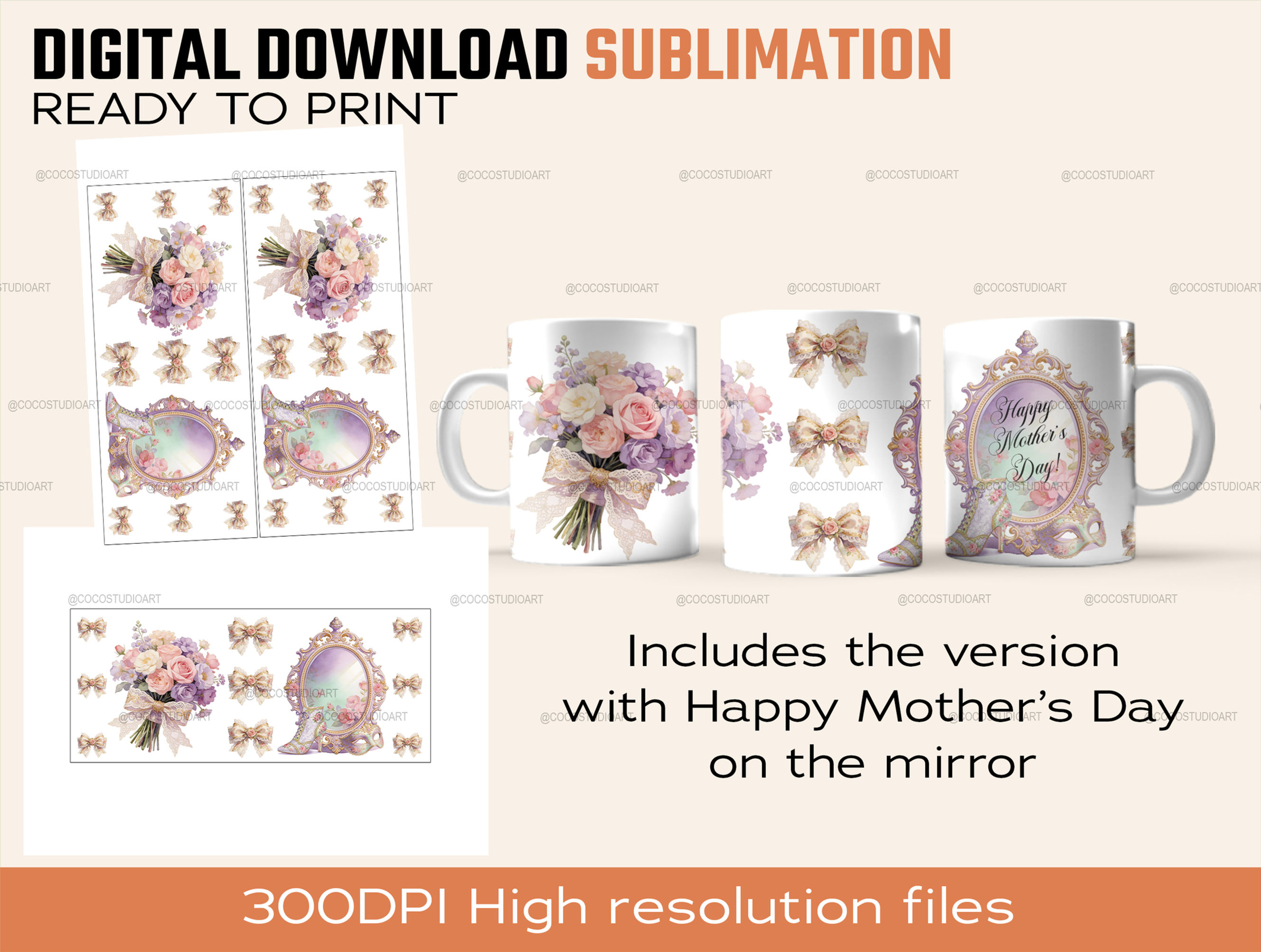 Victorian Mug design 2 Sublimation files for 11oz Mugs Print at home