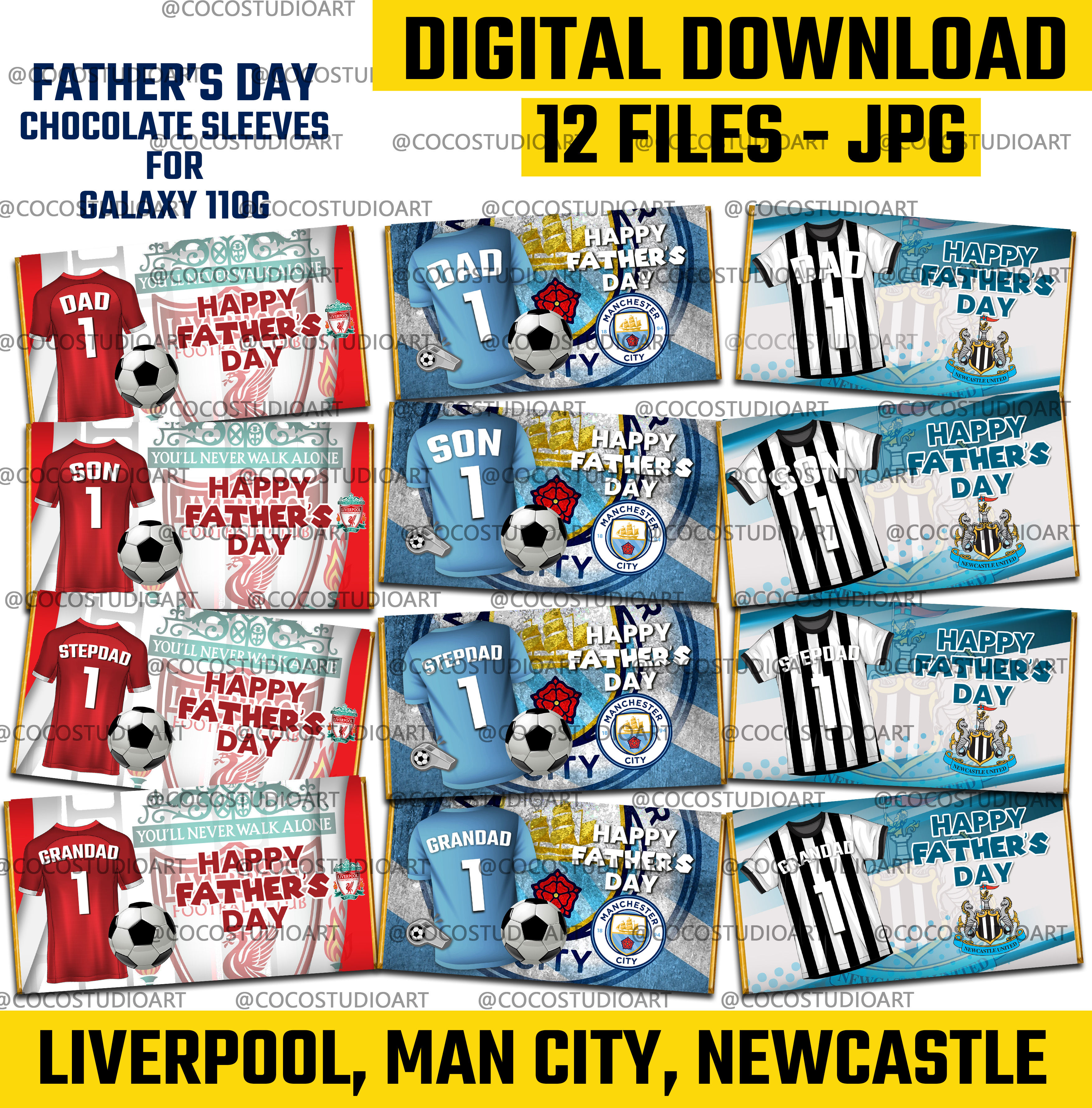 12 Files Bundle x 3 teams Liverpool, Man City, Newcastle , Dad,Grandad Stepd