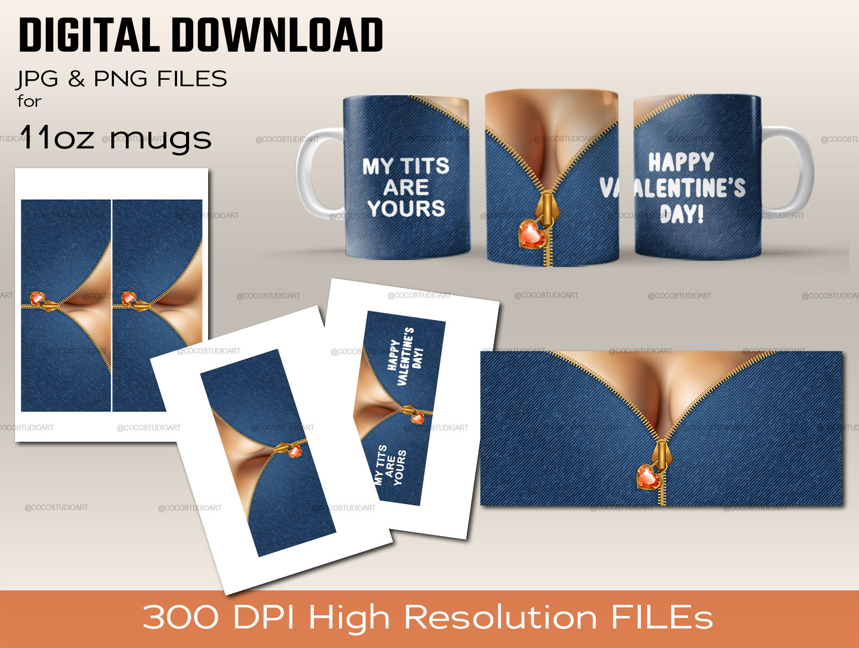 Cleavage zipper Valentines Mug Design Sublimation Digital Download Make at home