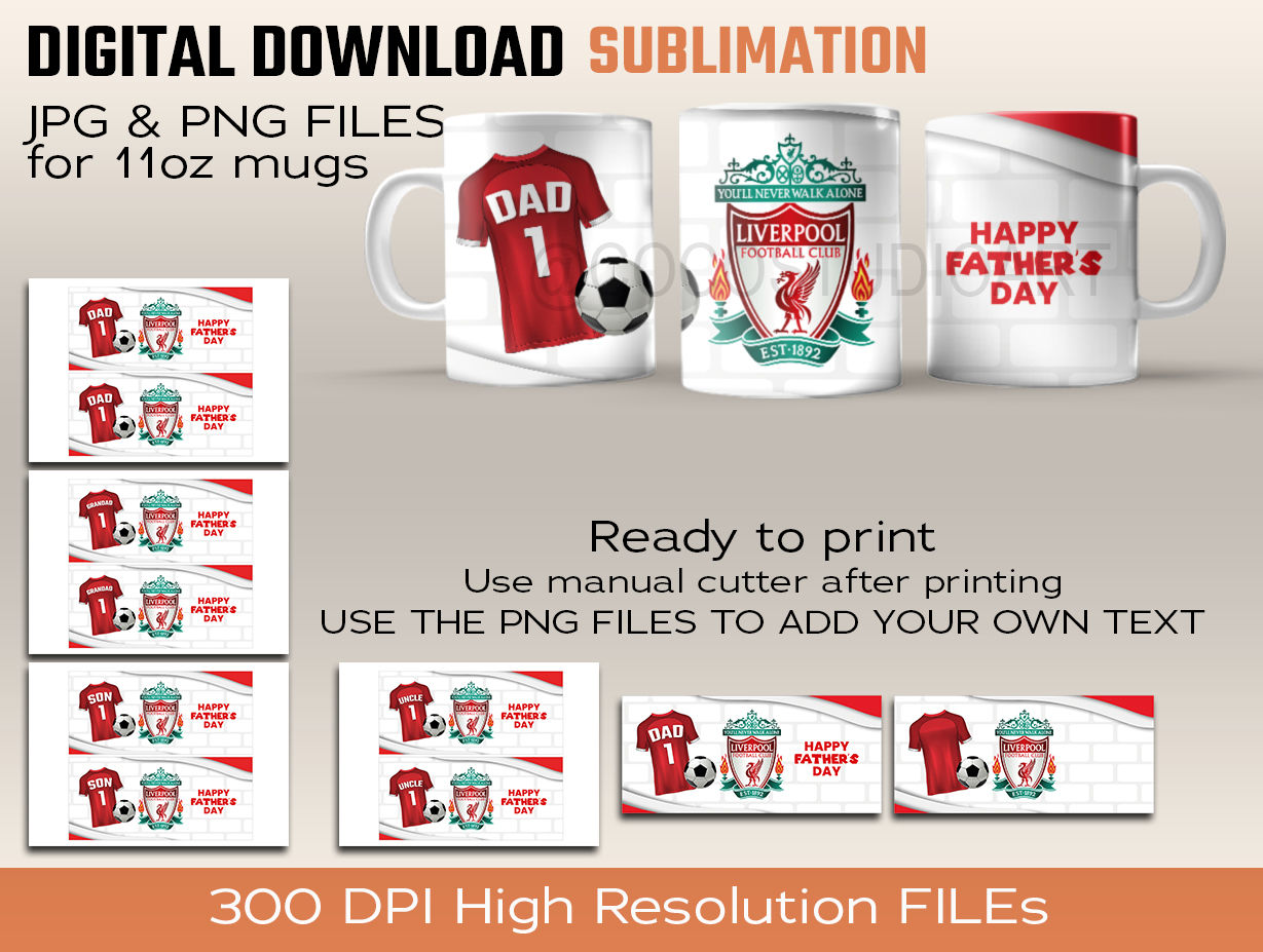 6 files Liverpool Sublimation Design for 11oz Mugs Print at home