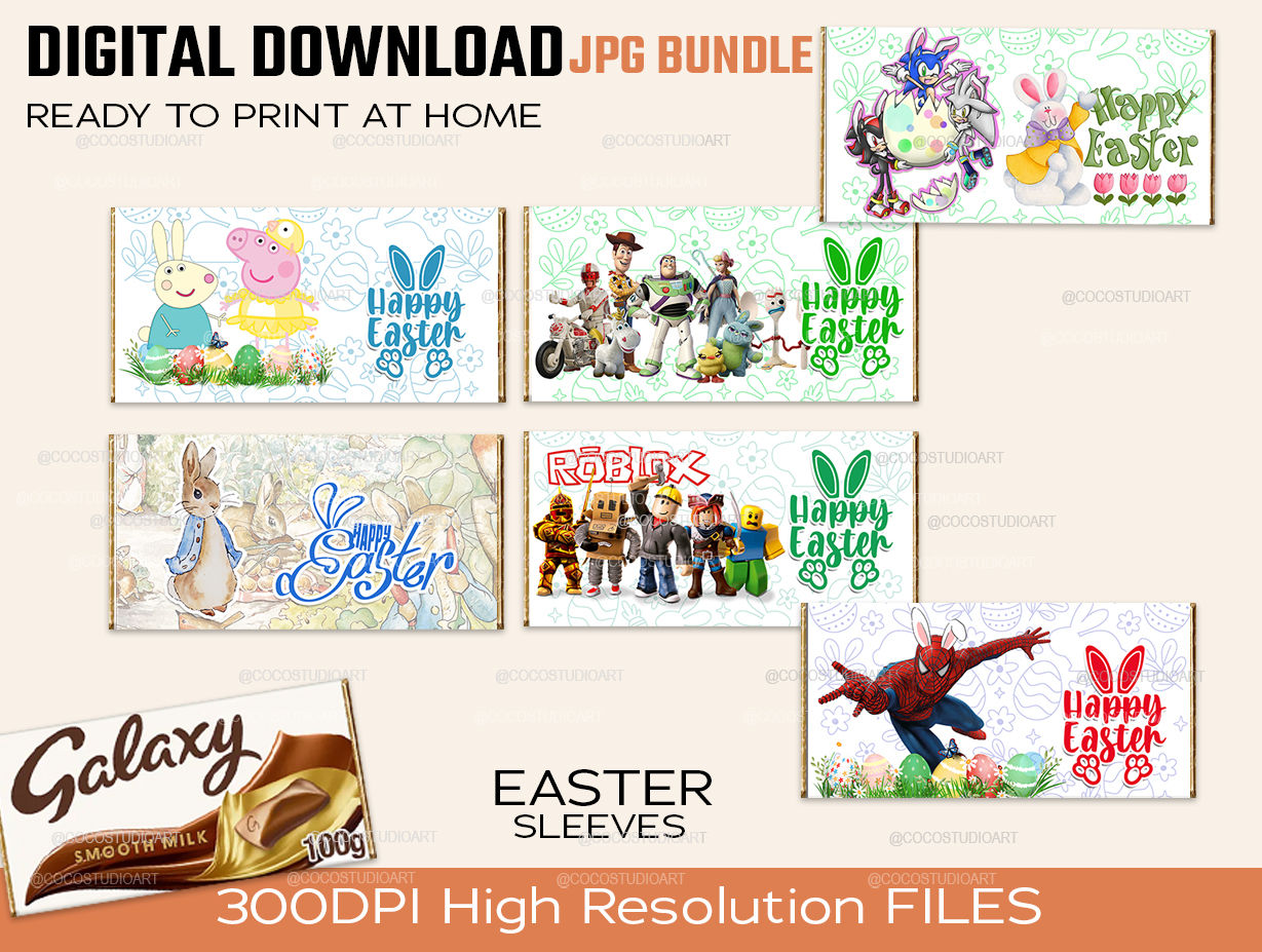 6X Easter Chocolate sleeves BUNDLE 4 print at home