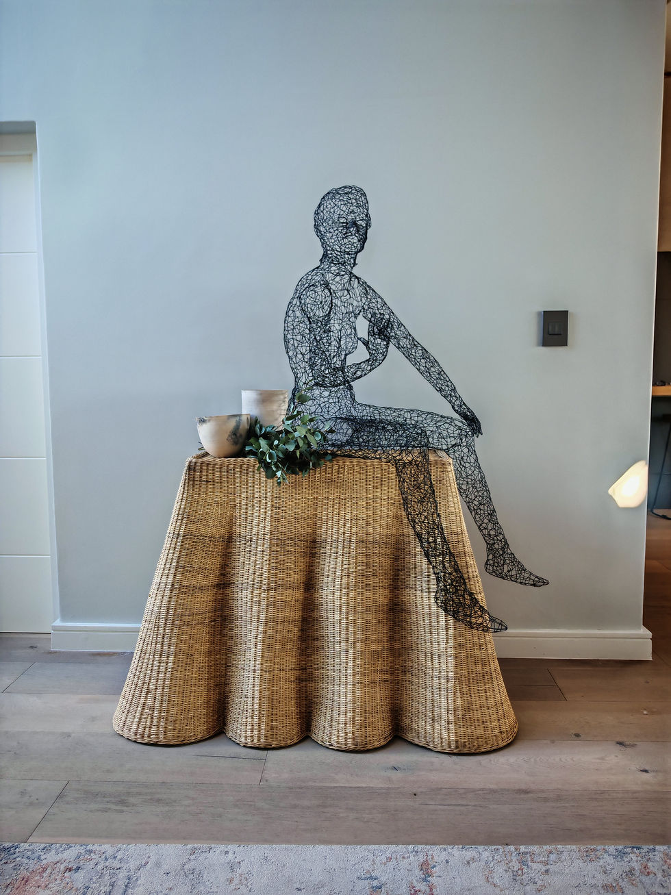 Thumbnail: Scallop shaped malawi cane side table and server