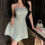 Thumbnail: Strapless Glitter Ruffle Trim Mini A-Line Dress (Sea Green)
