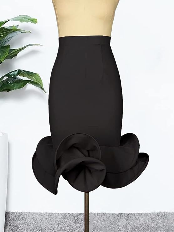 Thumbnail: Black High Waist Bodycon Flare Mermaid Midi Party Skirt