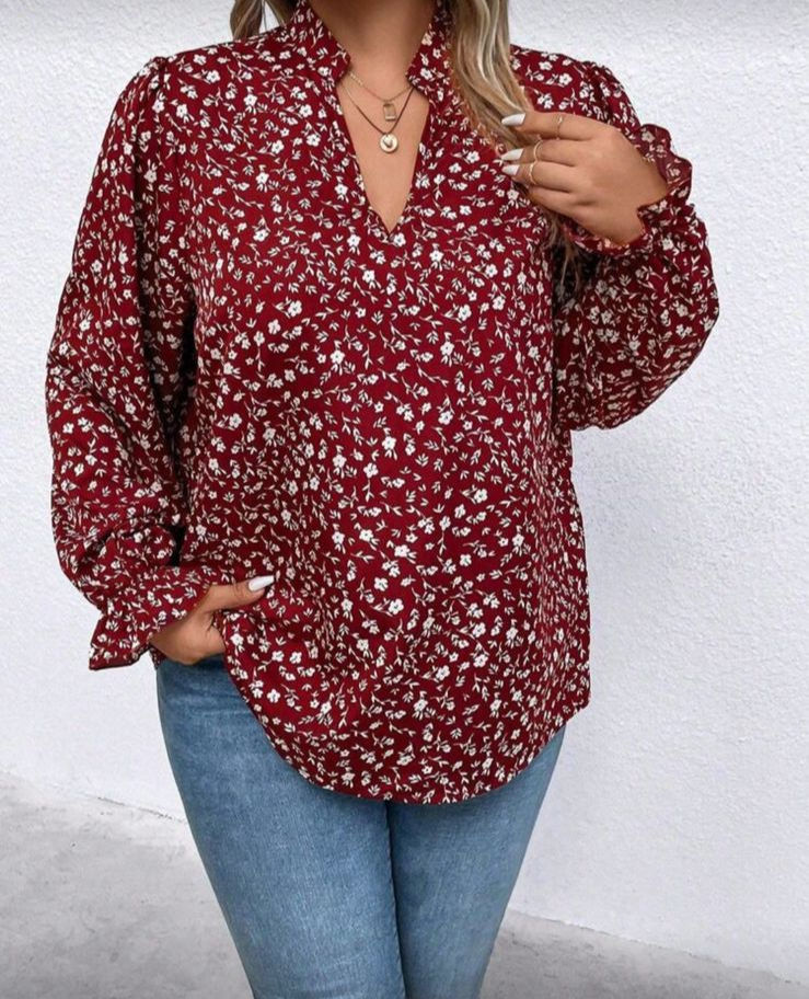 Thumbnail: Maroon and White Floral Blouse