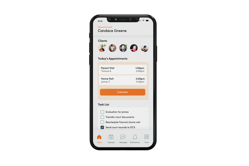 Homepage view for a case worker
