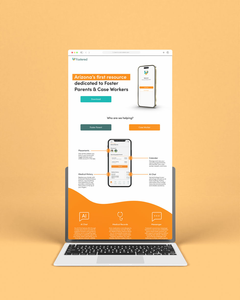 Desktop mockup of the Fostered Landing Page
