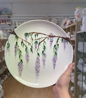 Plate painted with Whisteria on our Taylor Swift theme night