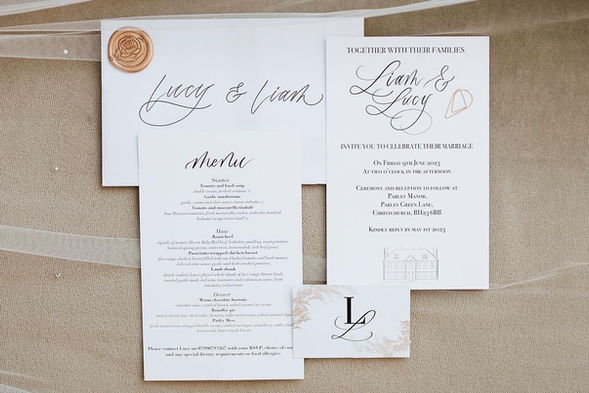 Wedding suite stationery black and white minimalistic calligraphy monogram formal invitation rsvp card envelope modern elegant 
