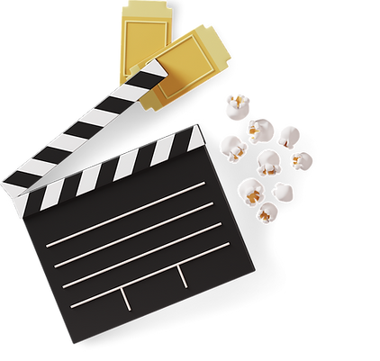 clapperboard, movie tickets and popcorn.png