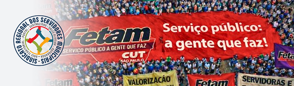 Logo Sindicato dos Servidores com faixa "Serviço público: a gente que faz!"