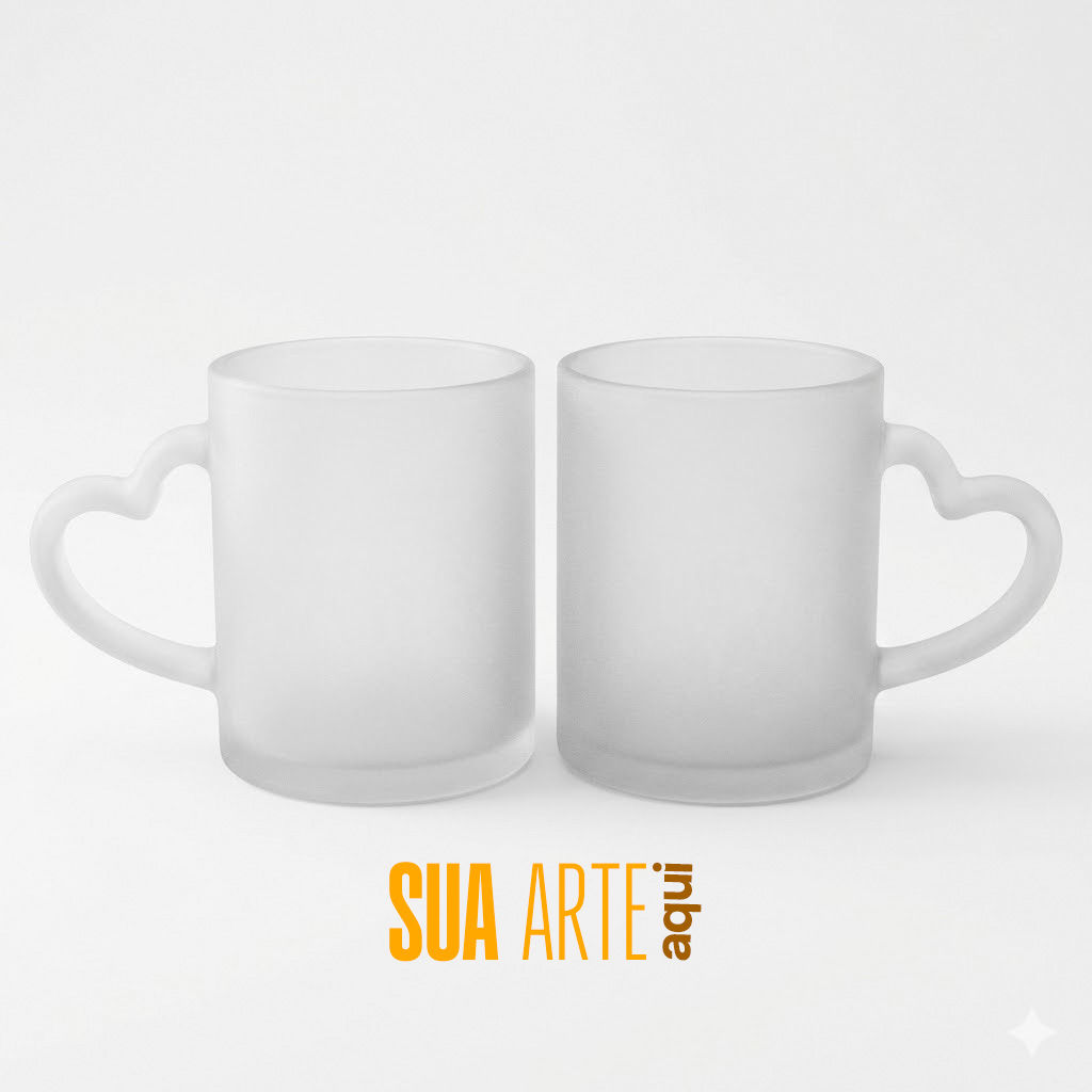 Caneca de Vidro Personalizada 325ml | Transparente, Jateada ou Alça Coração