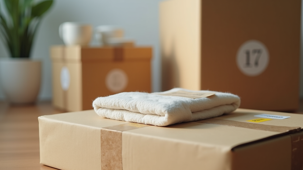 Close-up view of a delivery package with home goods