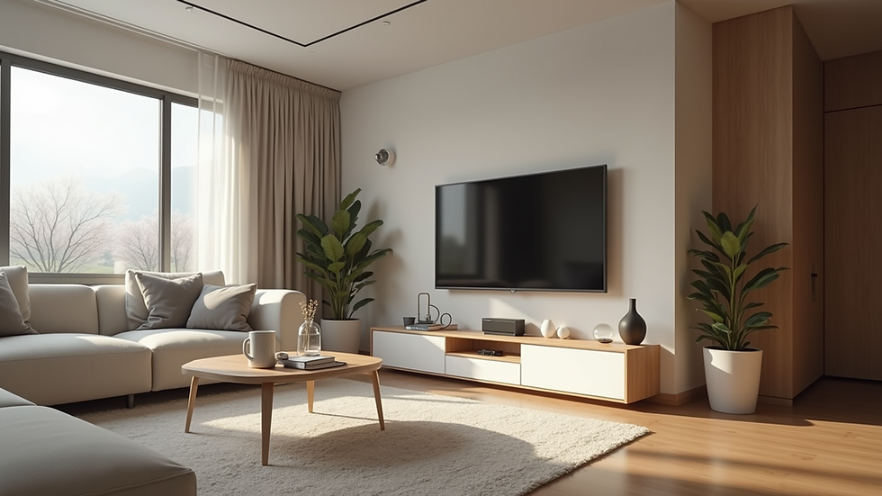 Eye-level view of a modern living room with smart home devices