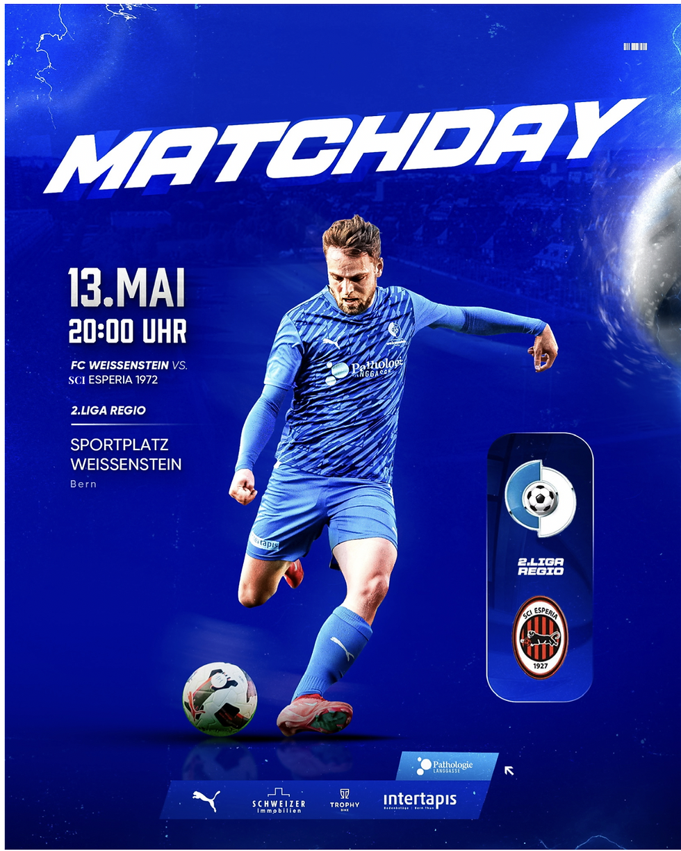 Heimspiel der 1. Mannschaft gegen den SCI Esperia 1927, Mittwoch 13. Mai um 20.00 Uhr auf Platz 1 💙🤍