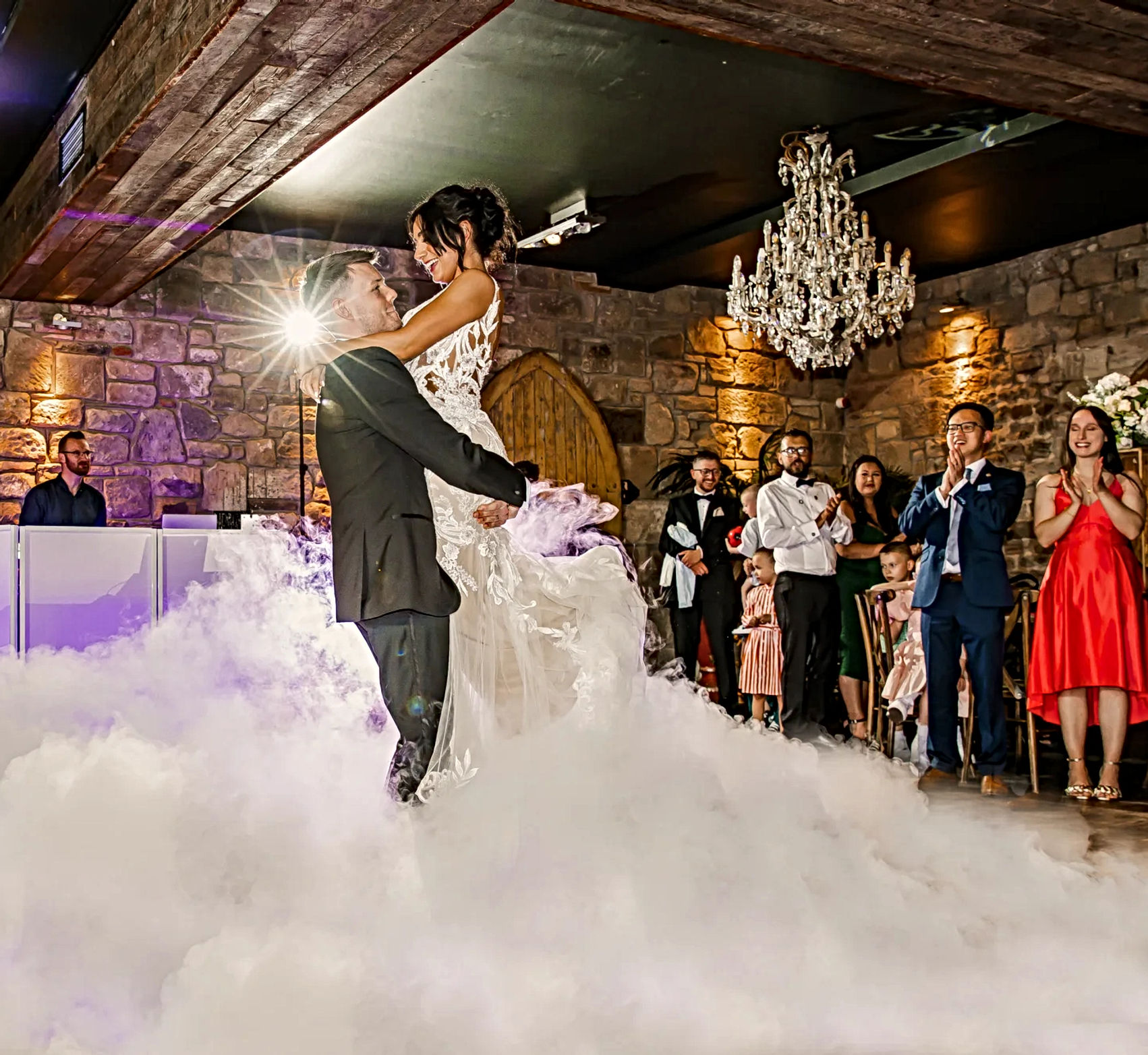 Dry ice dancing on clouds wedding hire north east, first dance smoke