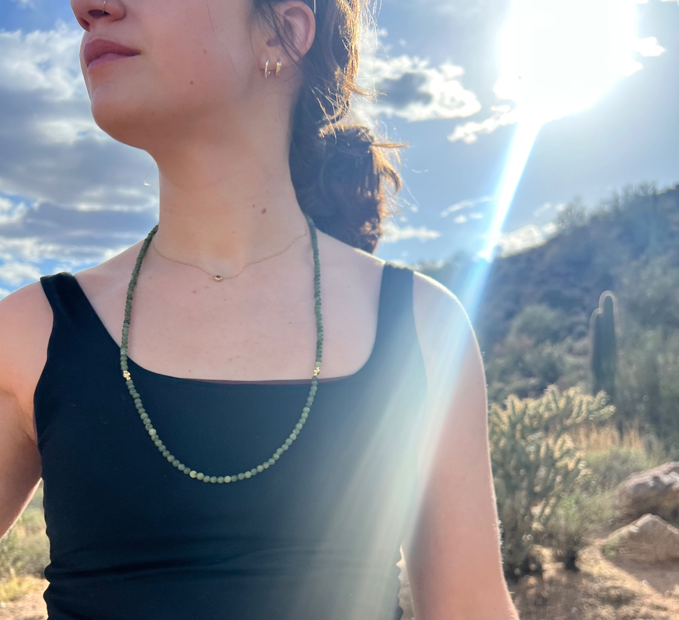 Gemstone beaded necklace with 24K gold filled beads