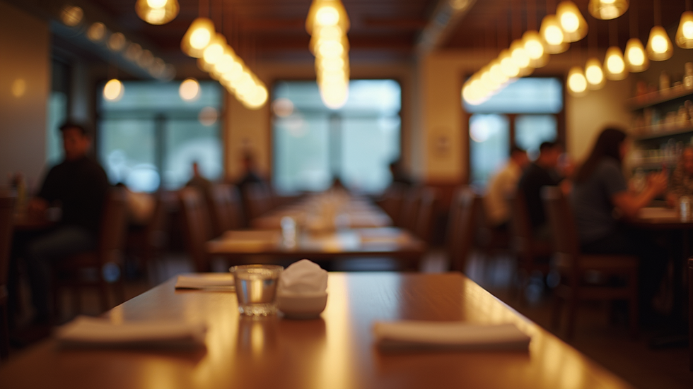 Eye-level view of a dining setting with tables set for customers