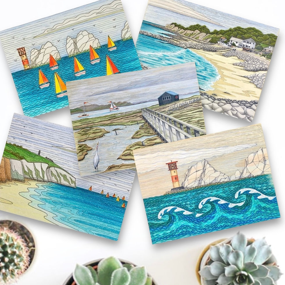 Thumbnail: Isle of Wight Art Print Greetings Card, Yaverland and Culver Down