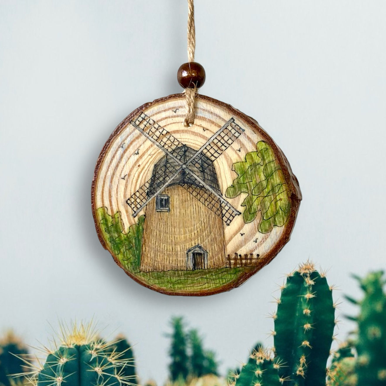 Original Isle of Wight Wood Slice Art, Bembridge Windmill