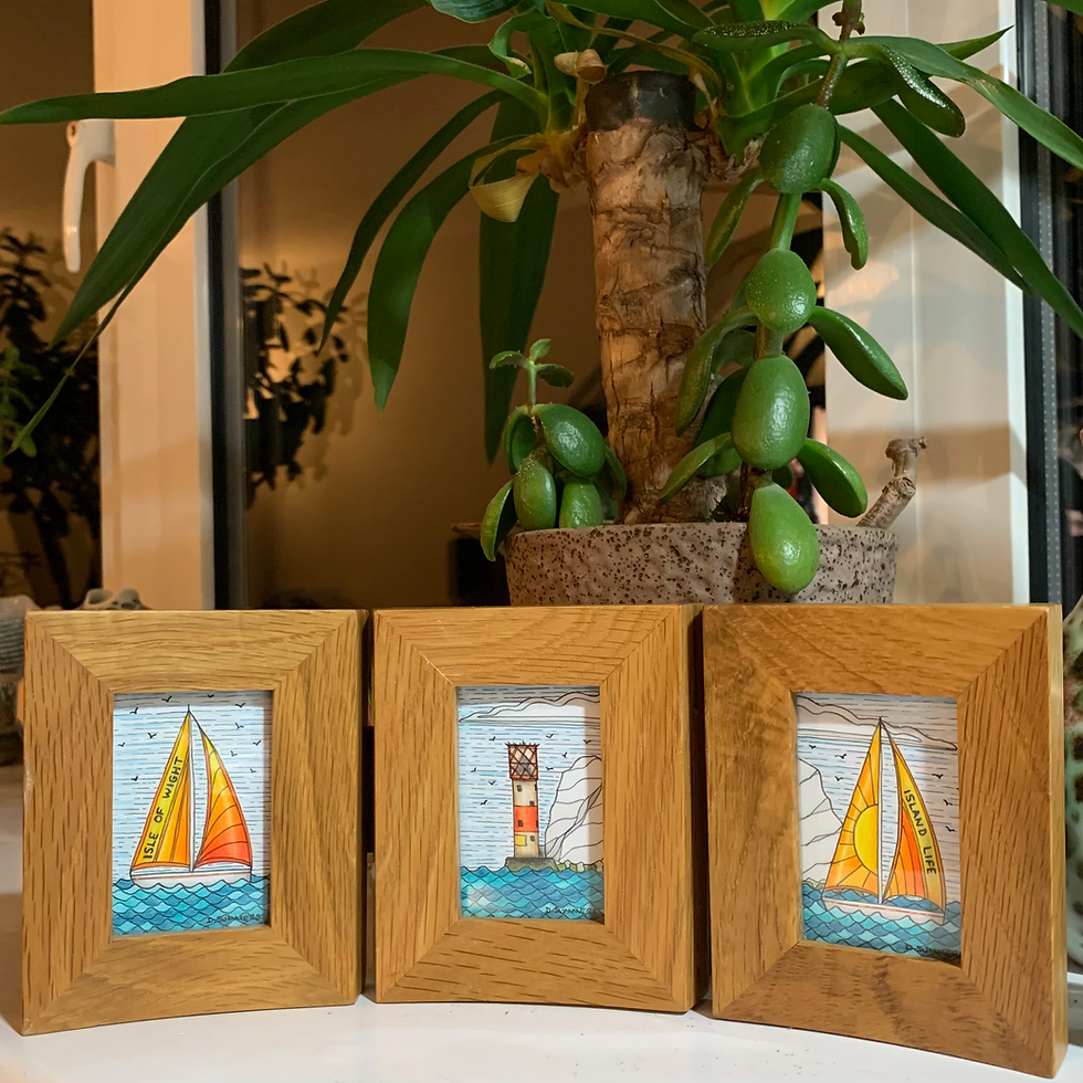 Framed Isle of Wight Original Artwork, The Needles Lighthouse with Sailboats