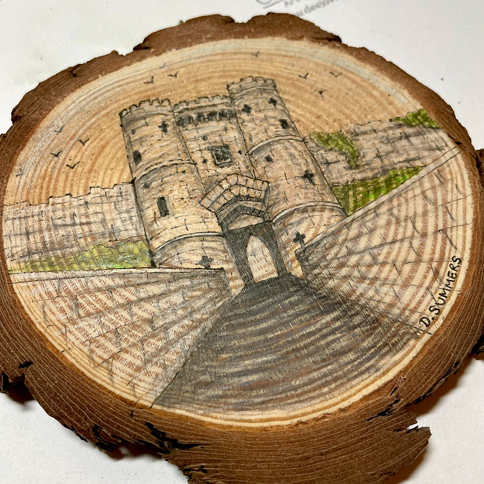 Thumbnail: Carisbrooke Castle Isle of Wight Wood Slice Art with Heart Shaped stand 