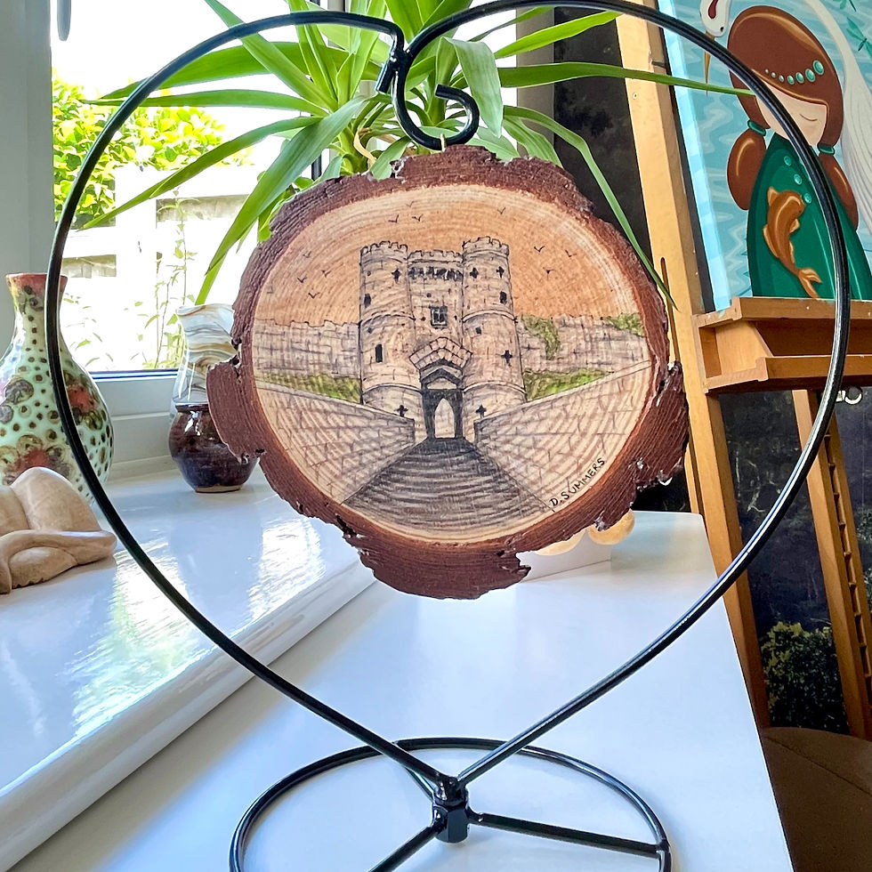 Thumbnail: Carisbrooke Castle Isle of Wight Wood Slice Art with Heart Shaped stand 