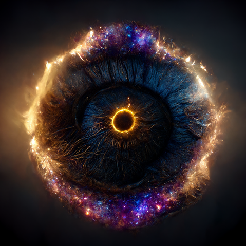 A pupil at the center of an eye, at the center of the expanding universe