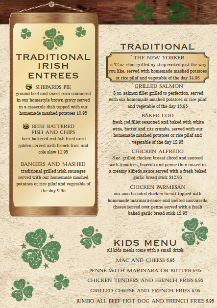 TRADITIONAL ENTREES-KIDS MENU