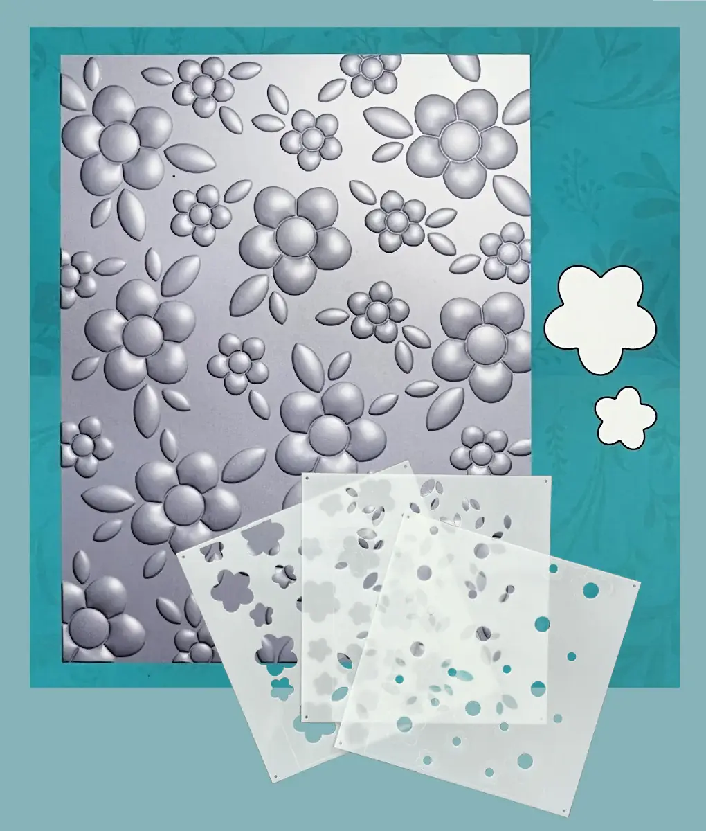 BUNDLE- Contemporary Floral 3D Embossing Folder, Die and Stencilnt