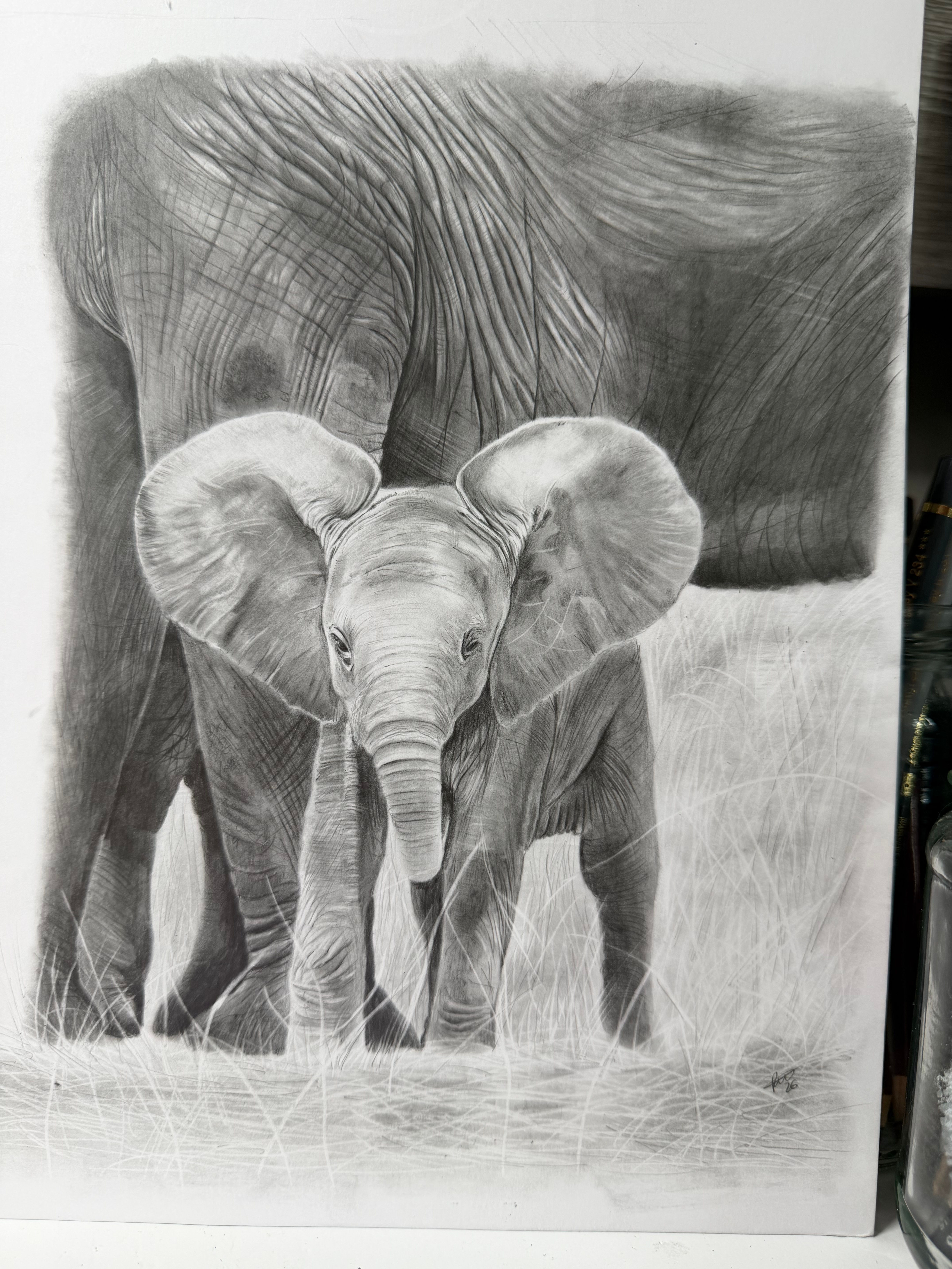 Original Drawing - Elephant Family