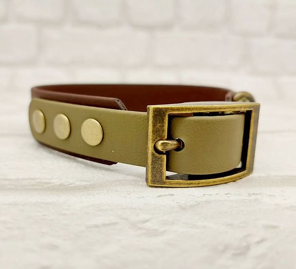 Thumbnail: DARK BROWN / MILITARY GREEN - Waterproof BioThane© 2-coloured Dog Collar/Lead/Se