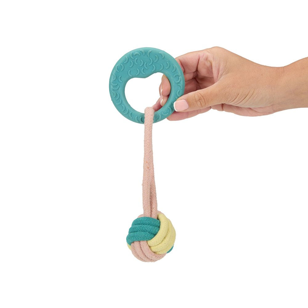 LITTLE PETFACE ROPE BALL WITH TPR HANDLE DOG TOY