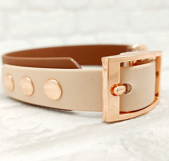 Thumbnail: BROWN / POWDER PEARL - Waterproof BioThane© 2-coloured Dog Collar&Lead
