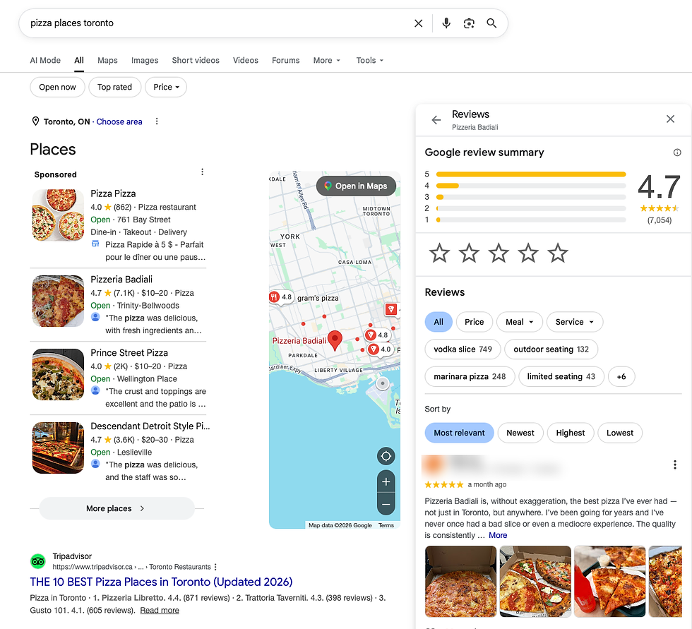 Google review summary panel showing a 4.7 star rating