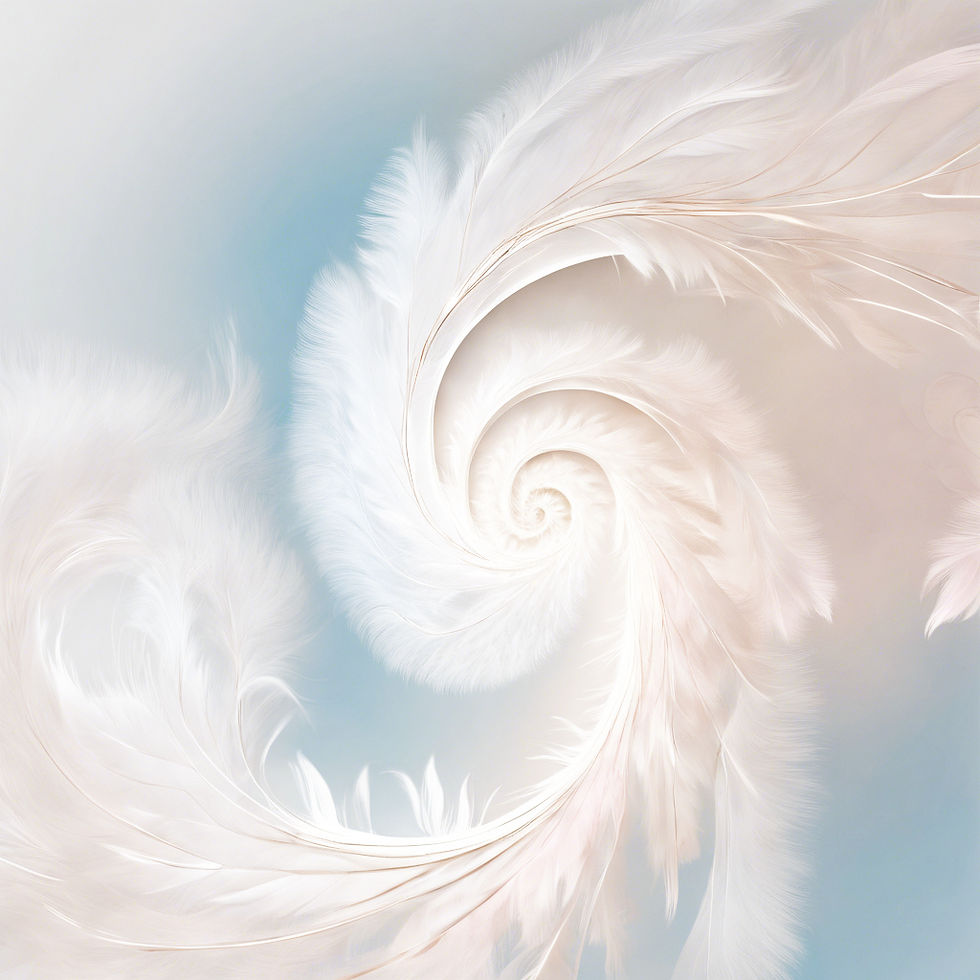 Golden Ratio (Phi); white light background, feathery cloudy look, light-blue, light-pink,
