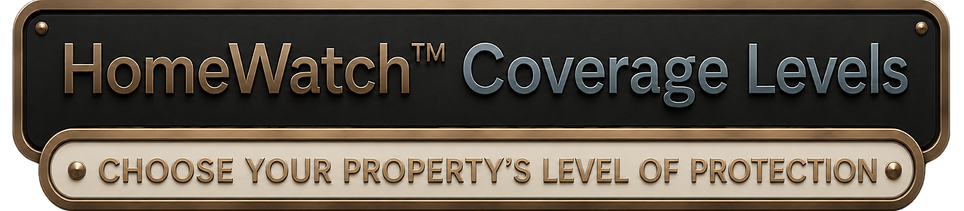 HEADER PACKAGE LEVELS FOR PUBLIC HOME WATCH RED DEER WITH GOLD CIRCLE AND DECORATIVE TIERS