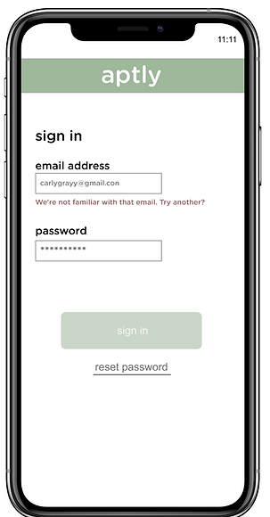 A sign in error message in an app tells the user their email address is incorrect.