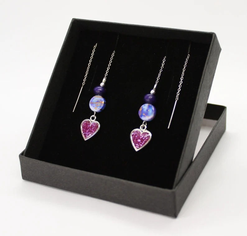 Purple - Glitter Heart Threader earrings