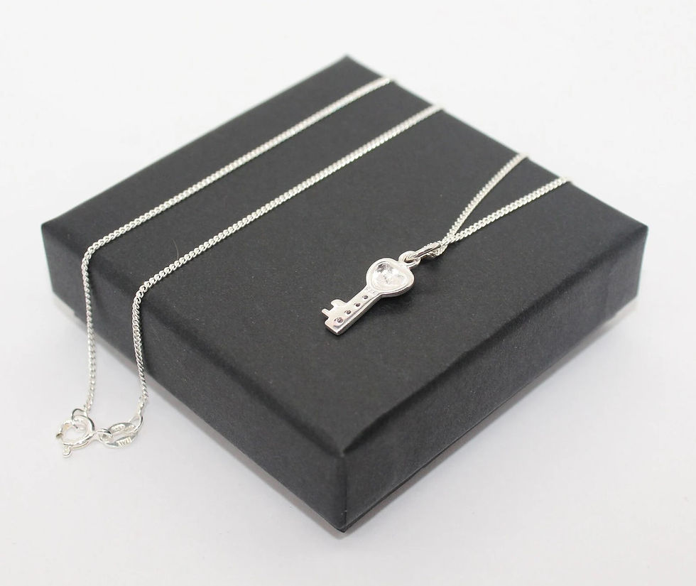 Thumbnail: Heart Key with cubic zirconia sterling silver pendant necklace