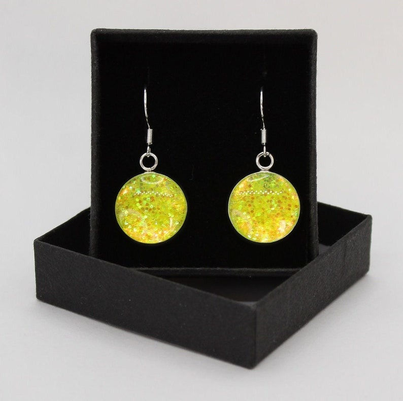 Neon Yellow - Glitter Resin drop earrings