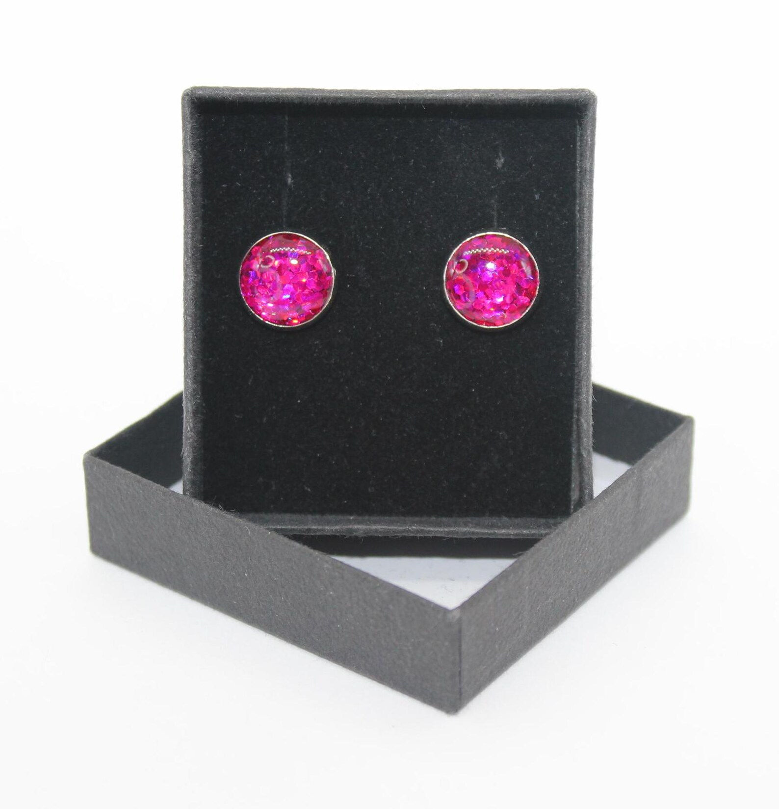 Hot Pink - Glitter resin stud earrings