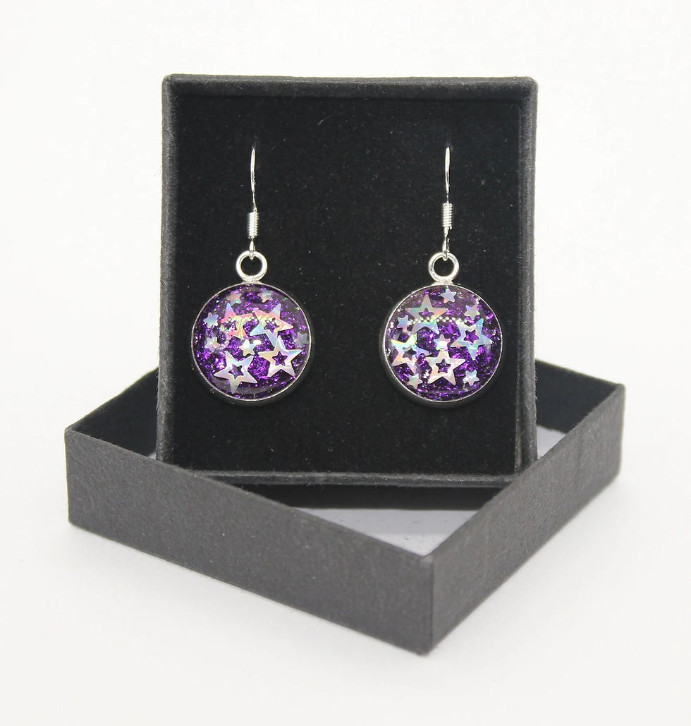 Hologram Stars Deep Purple - Glitter foil drop earrings