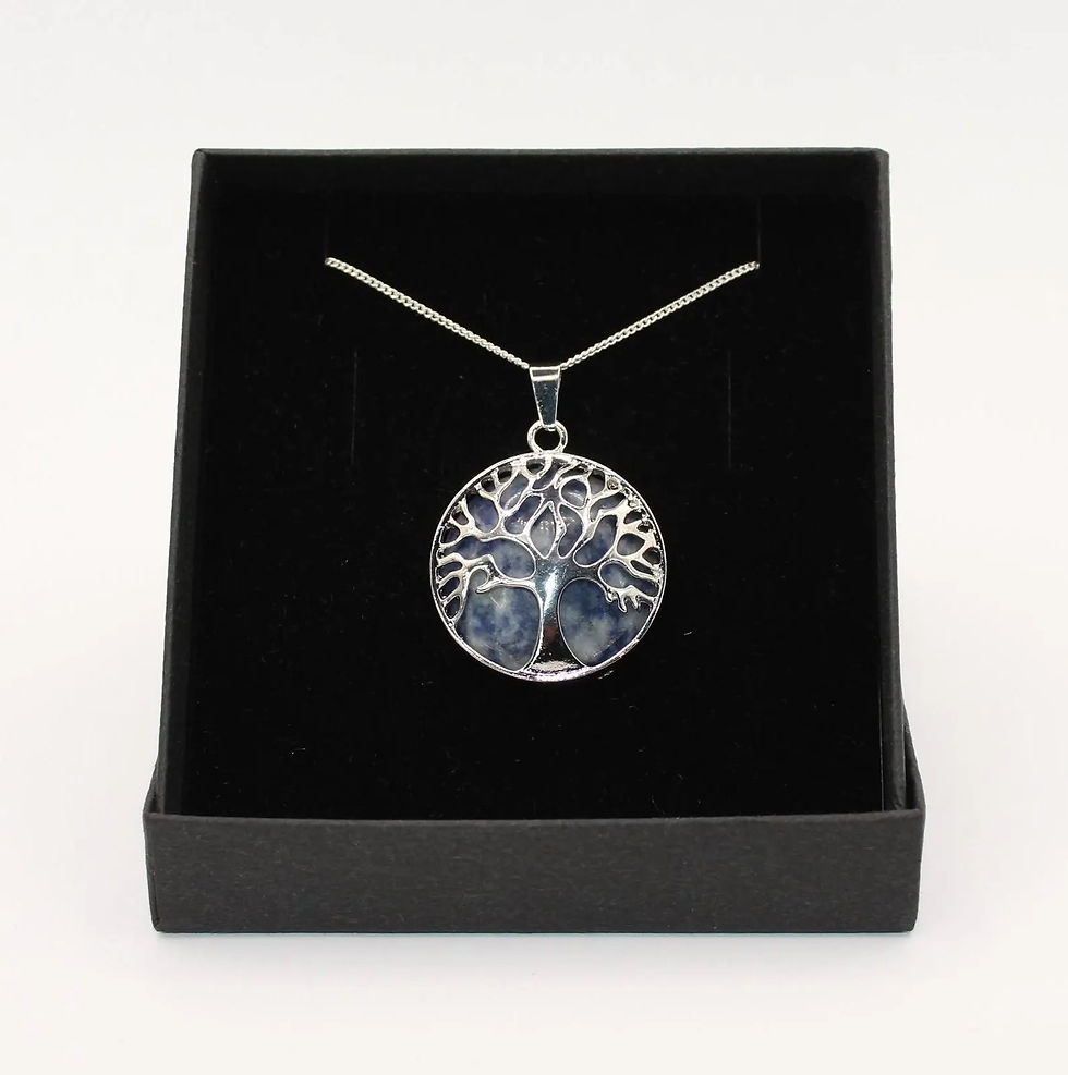Thumbnail: Blue Spotted Jasper Tree Of Life pendant necklace