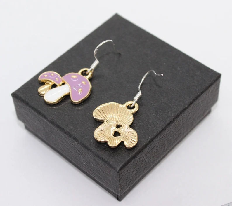 Thumbnail: Mushroom Purple enamel earrings