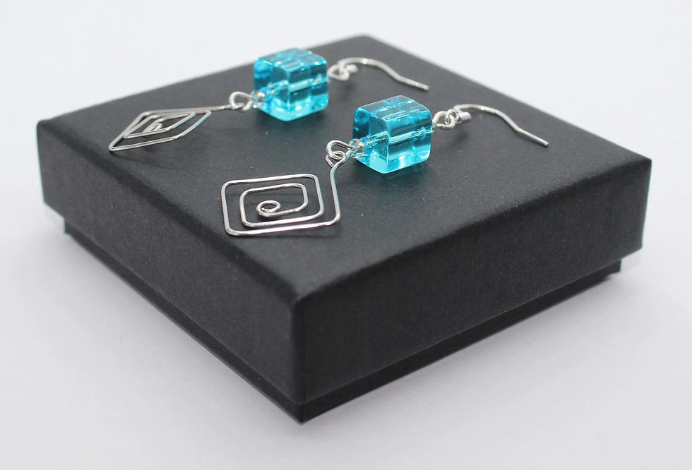 Thumbnail: Turquoise Cube - Wire work Square earrings