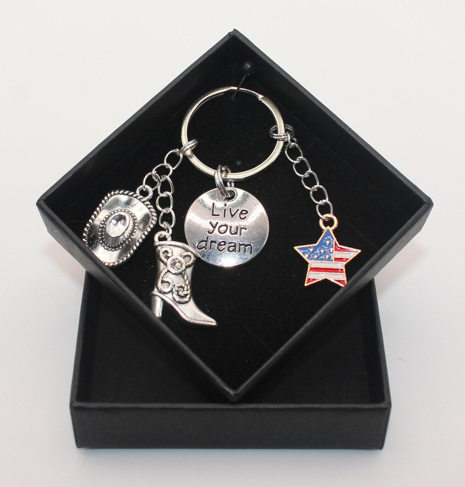 Live Your Dream with Cowboy Boot and Stetson key ring